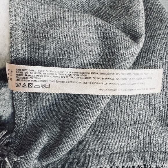 Anthropologie Saturday Sunday Sz L Gray White Stripe Fringe Cardigan Elsie Boho - Picture 12 of 12
